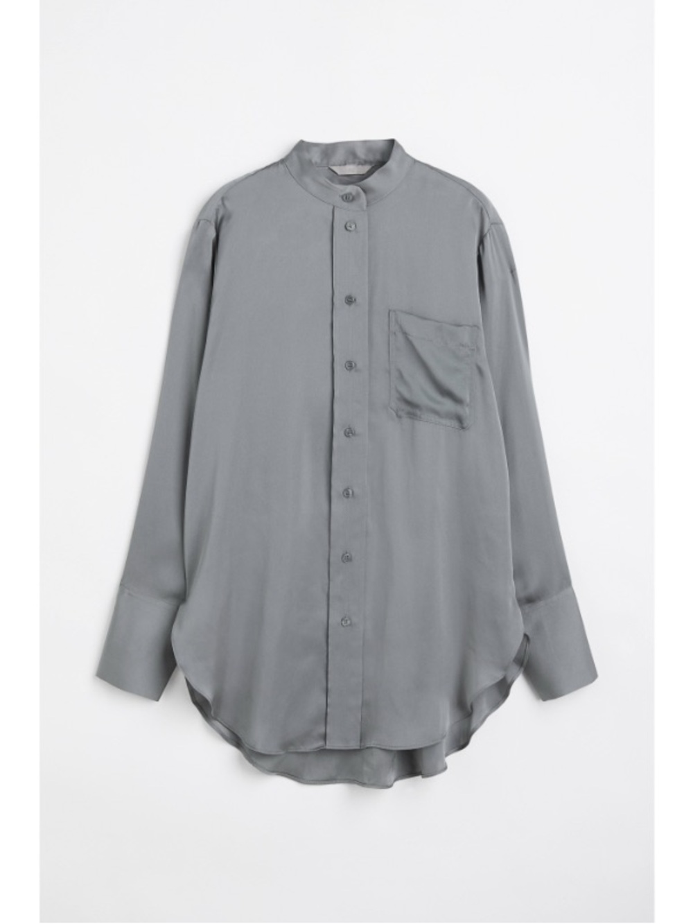 H&M Women’s Grey Band-Collar Button-Down Shirt